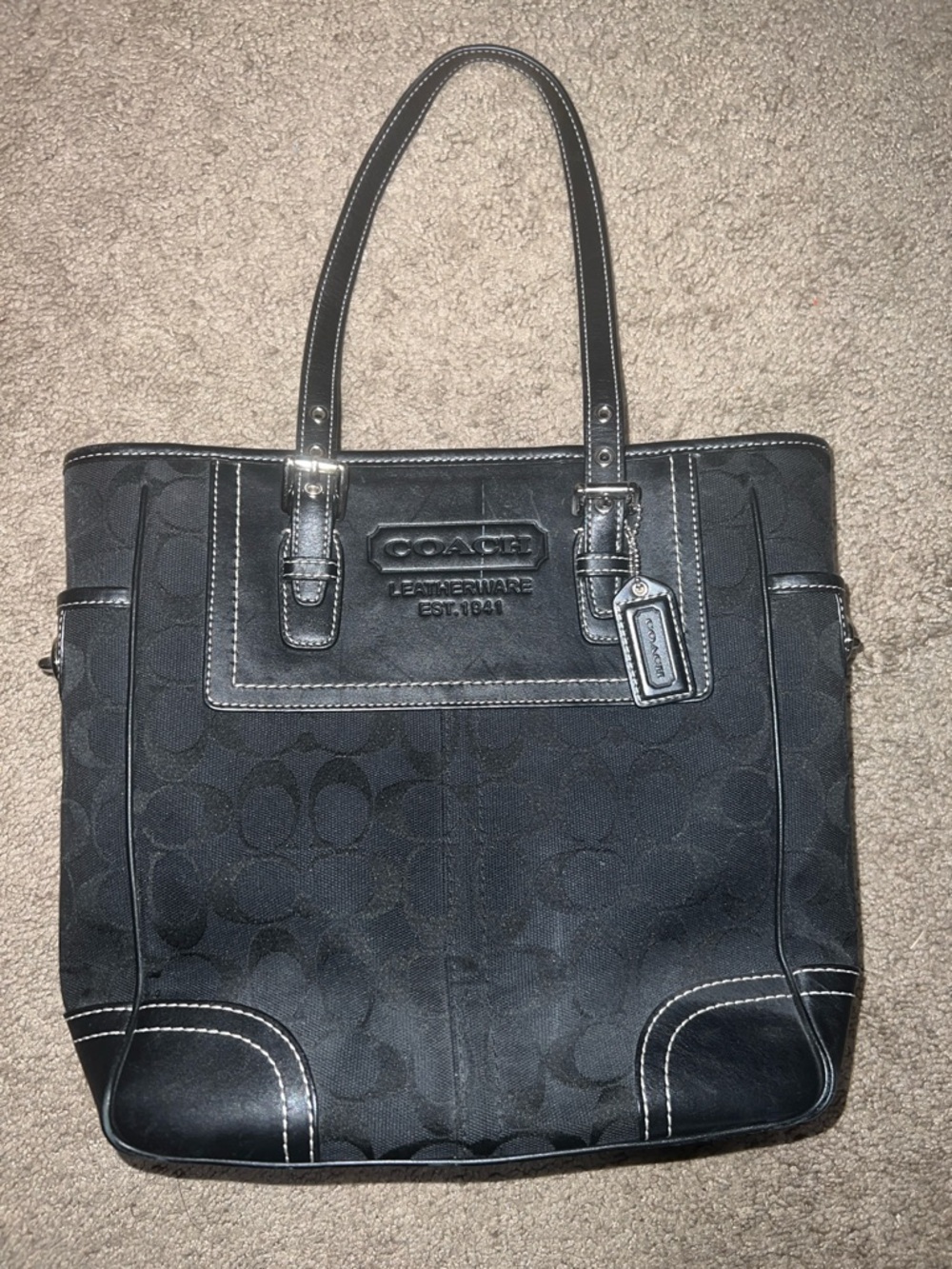 Coach Black Signature Tote with Silver Hardware